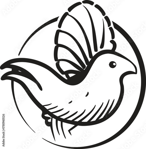 Stylized flying bird logo concept in a simple circular line art design