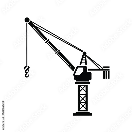 Tower crane silhouette icon. construction and lifting equipment.