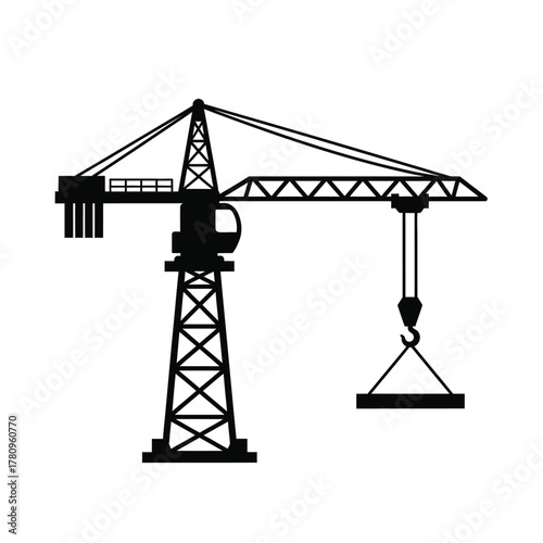 Tower crane black silhouette icon symbol for construction site
