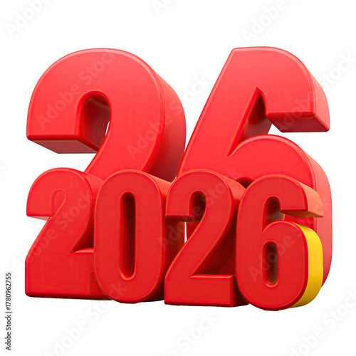 3D rendered red numeric, overlapping ?2026? against a black background