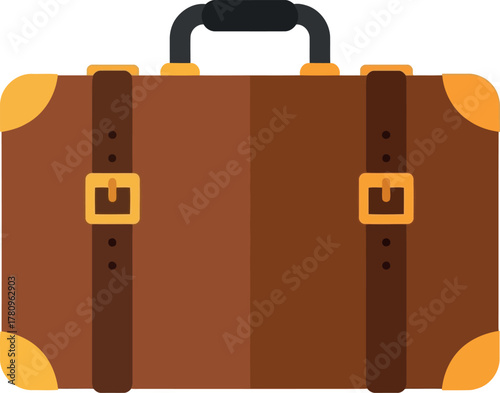 Vintage brown suitcase travel luggage flat vector icon