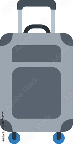 Modern gray rolling suitcase with blue wheels