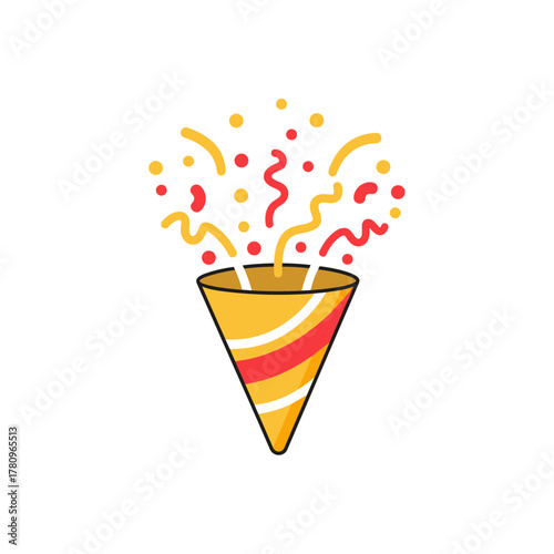 Celebration party popper with colorful confetti and streamers  