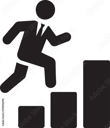 Motivation icon with businessman running up stairs, symbol of success, progress, and growth.