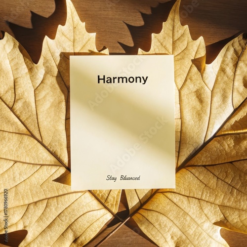 Card with text on dried leaves