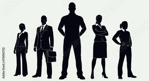 Professional Business Team Silhouettes Standing in Confident Pose Concept