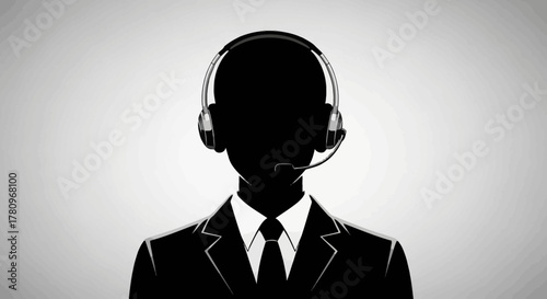 Silhouette of Customer Service Representative with Headset – Minimalist Business Illustration on Gradient Gray Background
