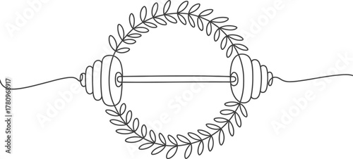 Fitness barbell weightlifting gym workout exercise leaves laurel wreath design
