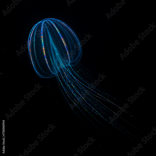 Comb Jellyfish with Iridescent Comb Rows and Tentacles