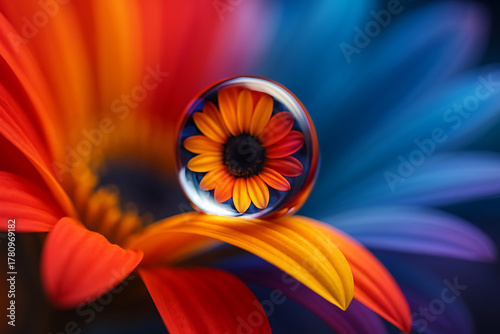 Water Droplet with Flower on Flower Petal