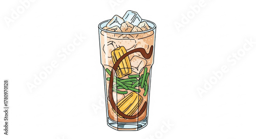 Tall Glass of Iced Coffee Drink with Cream and Straw, Perfect for Summer Refreshment and Cafe Menus
