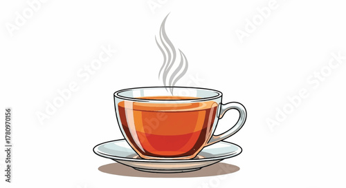 A Steaming Hot Cup of Tea on a Saucer, Evoking Relaxation, Warmth, Comfort, and a Cozy Break Time