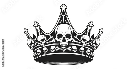 Gothic King's Crown Decorated with Skulls and Crossbones, Representing Death, Power, Royalty, and Edgy Design