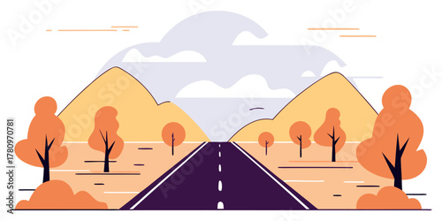 Road leading through autumn landscape with mountains