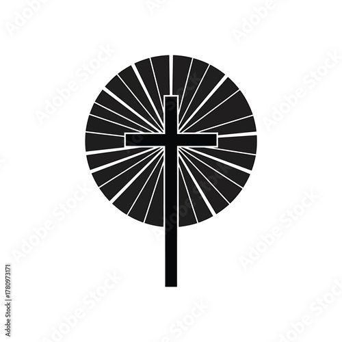 Black Christian cross symbol with radiating lines on white background christianity religion