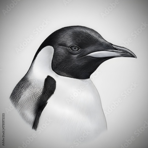Detailed pencil sketch of an emperor penguin s head and upper body