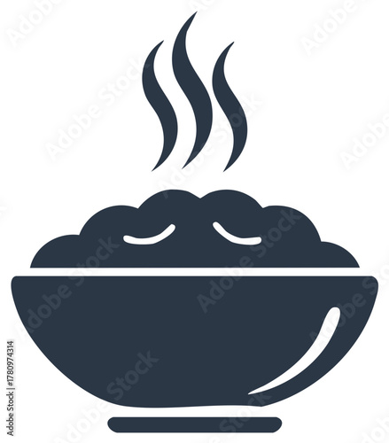 Simple Vector Icon of Hot Food in a Bowl with Steam Rising