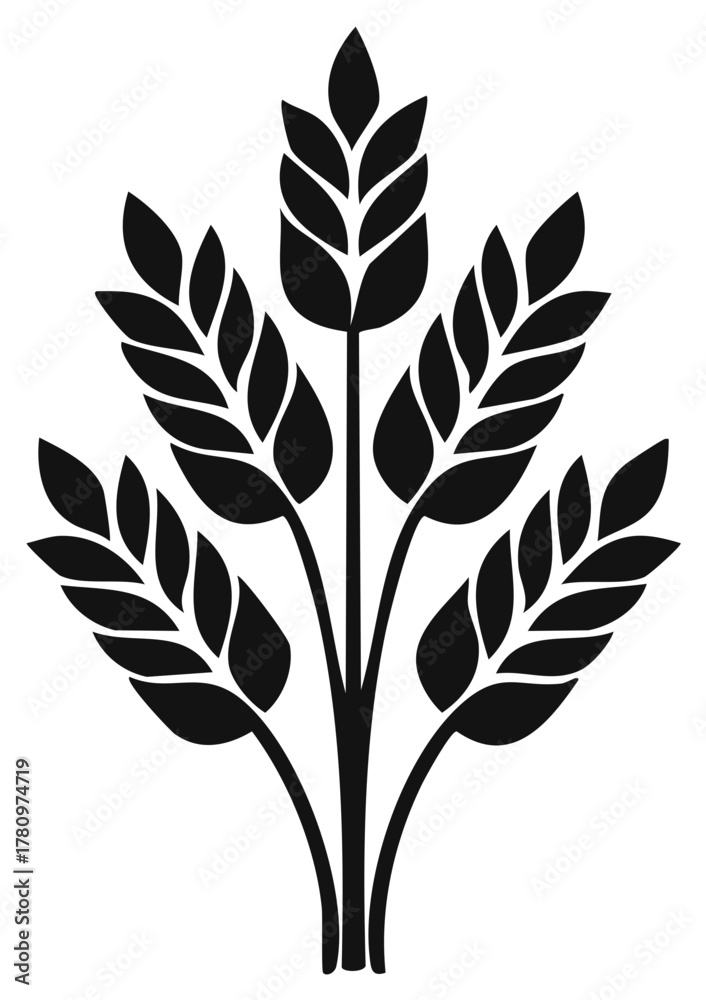 Fototapeta premium Black silhouette of wheat stalks and grain ears vector illustration symbol