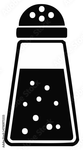 Simple silhouette of a salt shaker with many holes in the lid and granular content inside