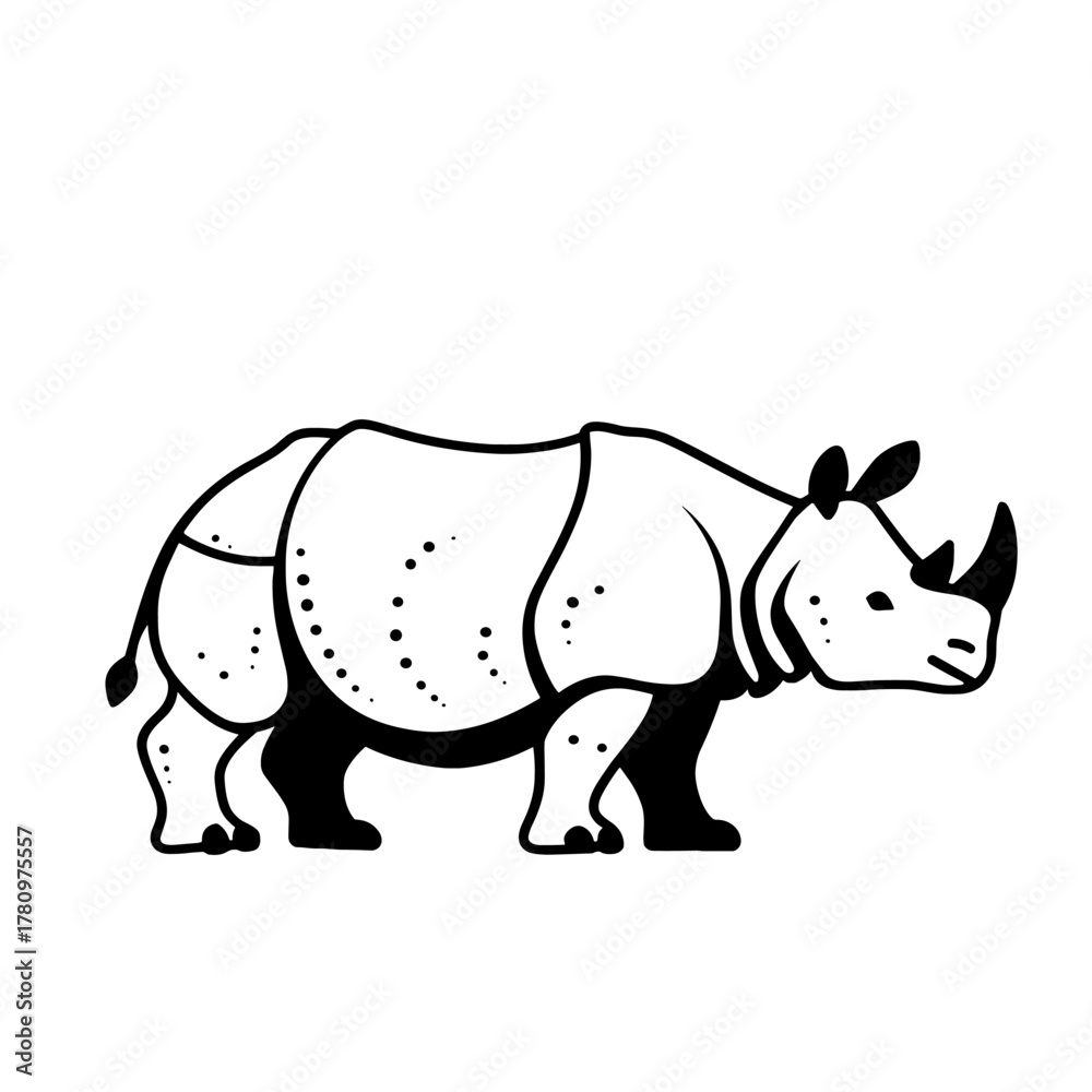 Fototapeta premium Indian Rhino. Indian Rhino simple black and white line art vector logo