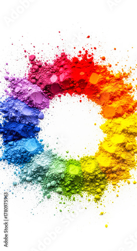 Rainbow Colored Powder Arranged in a Vibrant Circular Spectrum