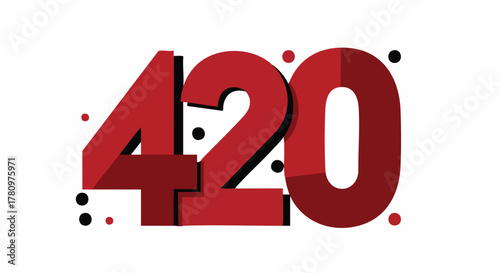 A bold, red three-dimensional numerical design of '420' stands prominently against a clean white background, accented by scattered dots.