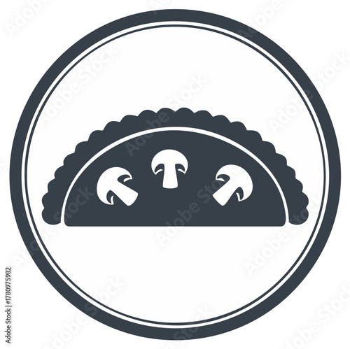 Mushroom Empanada with Scalloped Edges Inside a Circle Frame for Restaurant Menu Logo