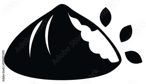 Black Silhouette Illustration of Dumpling with Filling and Three Leaves