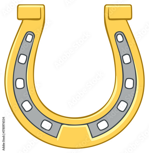 Cartoon Gold Horseshoe Illustration Symbol of Luck and Fortune