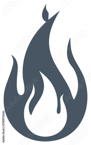 Stylized dark blue flame graphic with smooth curves and a modern abstract design