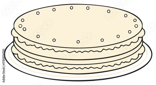 Simple layered cream cake with decorative dots on a platter