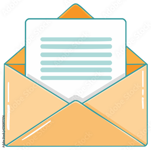Open envelope with letter, vector illustration for postal correspondence, messages, information and communication designs