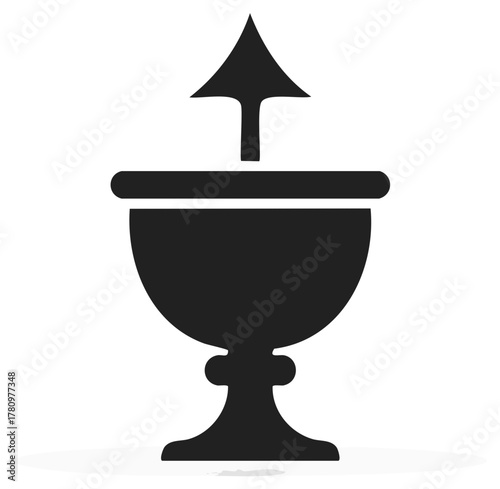 Chalice with upward arrow simple black silhouette icon of growth progress success achievement