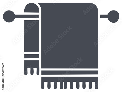 Dark gray towel neatly hanging on a rack minimalist bathroom icon illustration design