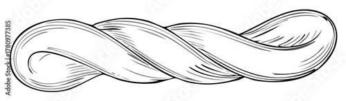 Hand drawn sketch of a twisted bread dough or braided pasta illustration
