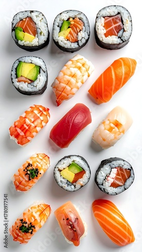 Wallpaper Mural Assortment of fresh Japanese cuisine on a white surface Torontodigital.ca