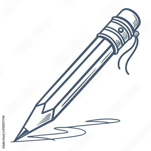 Blue pencil with eraser drawing a wavy line in sketch style writing sketching