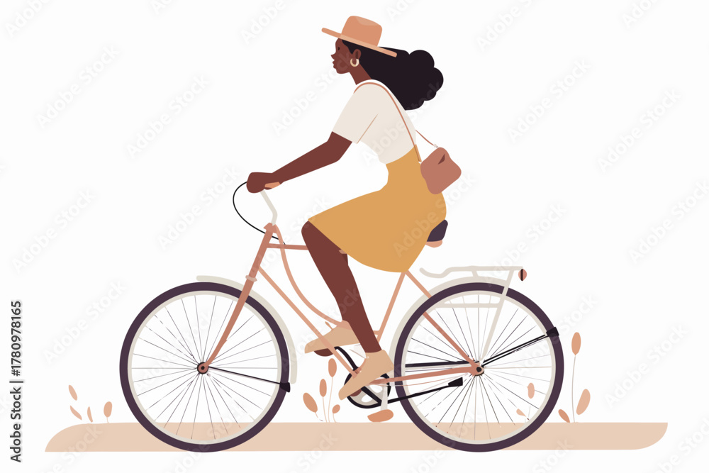 Fototapeta premium black woman riding bicycle isolated