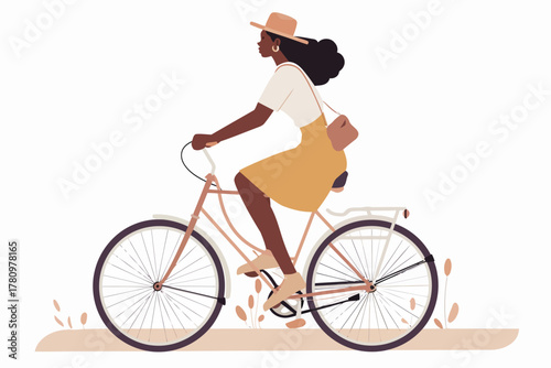 black woman riding bicycle isolated