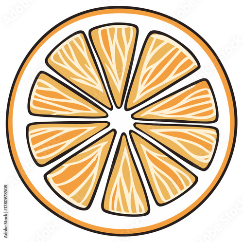 Illustration of a sliced orange fruit with segmented wedges