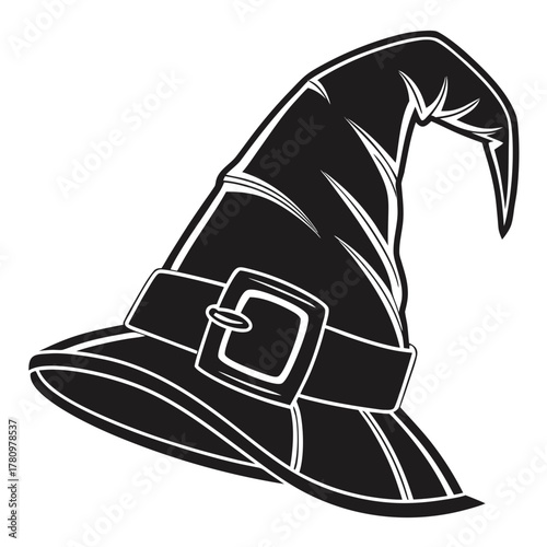 Black and White Witch Hat with Buckle and Belt Detail magic spell