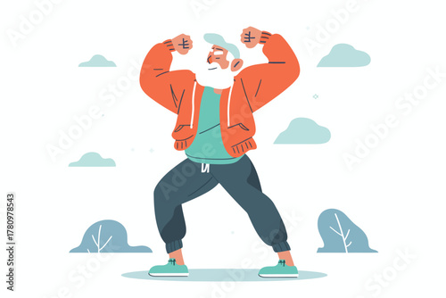 old man exercising isolated