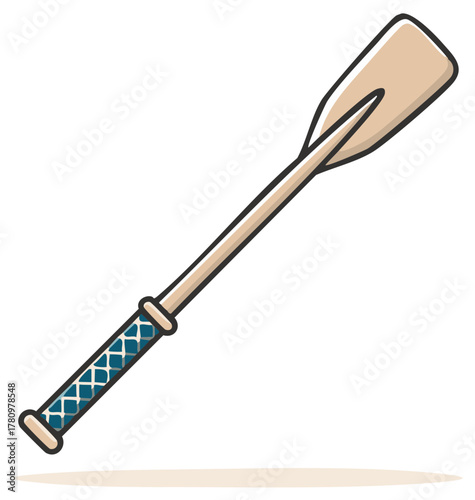 Illustration of a Wooden Boat Paddle with Teal Textured Grip for Water Sport