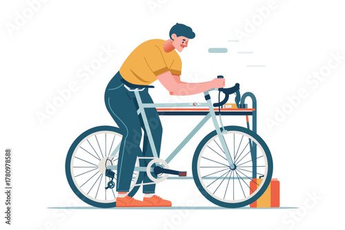 person installing a bike rack in their apartment isolated