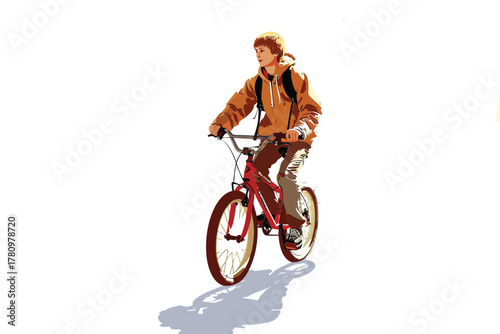 teen boy riding bicycle isolated