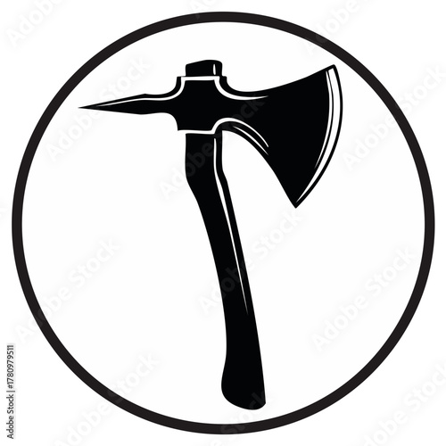 Fire axe or pulaski tool vector graphic icon silhouette in a circle