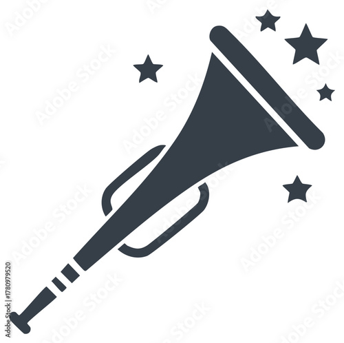 Festive Party Horn Icon with Sparkling Stars Representing Celebration and Success