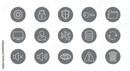 Set of technology and internet outline vector icons. Web and mobile user interface graphic elements. Modern digital data and computer functions.