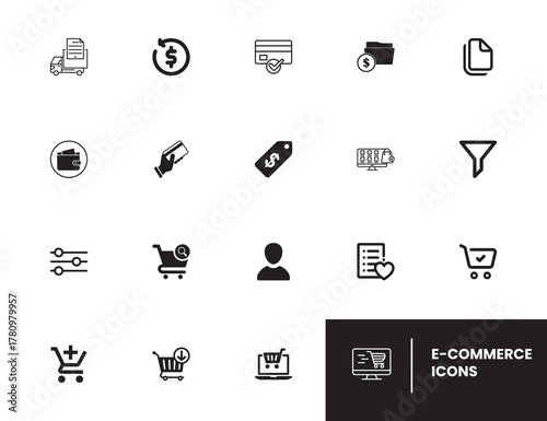 19 editable icons for Ecommerce Business Pixel perfect. Shop, money, store message, phone, collection. Vector illustration using for UI apps