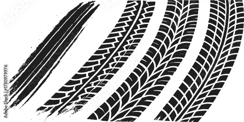 Black geometric car tire track pattern vector illustration design texture